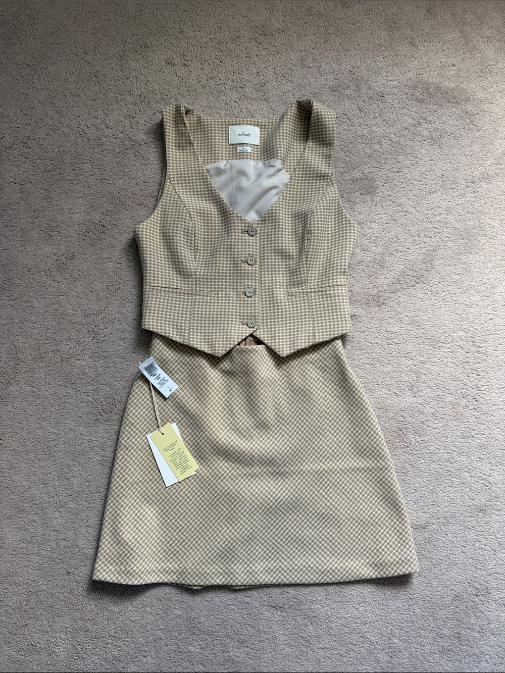 Wilfred Beige Check Mini Dress Set